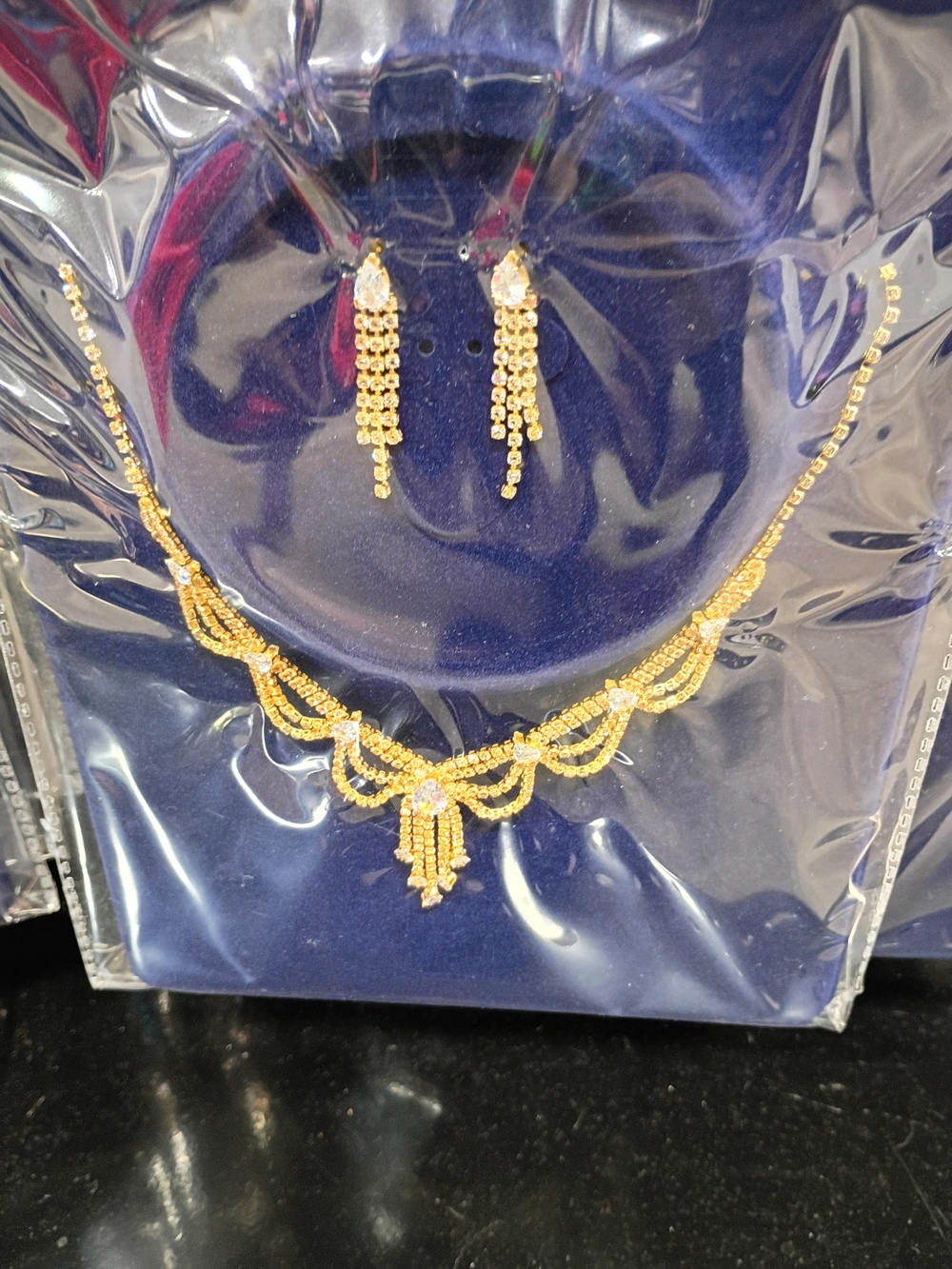 Gold Crystal Tassel Necklace and Earrings Set - Elegant Women Jewelry
